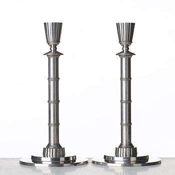 Erik Fleming, a pair of pewter candlesticks, Norrahammars tenn, Sweden 1930.