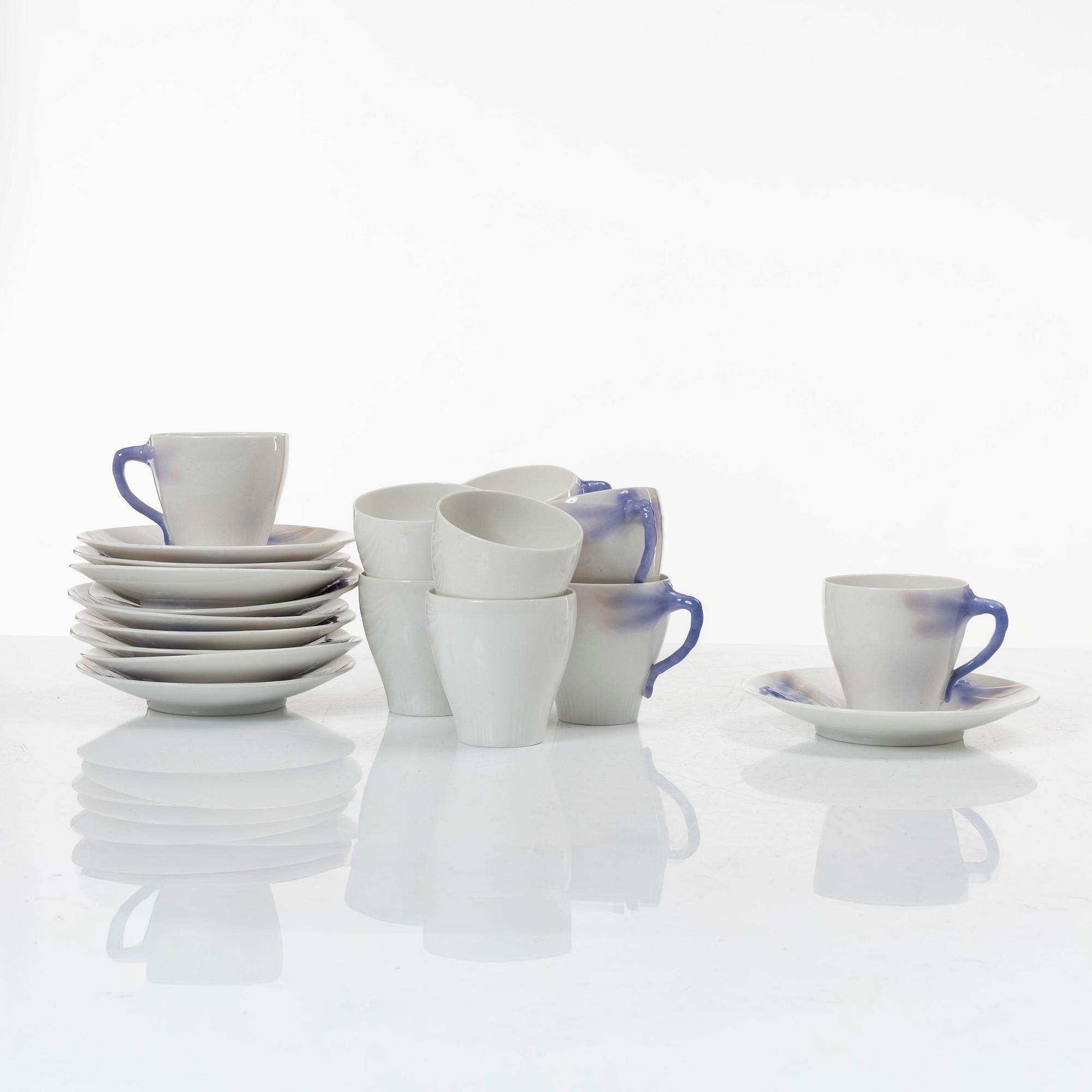 Alf Wallander, 10 coffee cups with saucers, "Dragonfly", Rörstrand, Art Nouveau.
