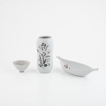 Stig Lindberg, a "Grazia" bowl and vase, and a "Pungo” bowl, Gustavsberg, Sweden,
