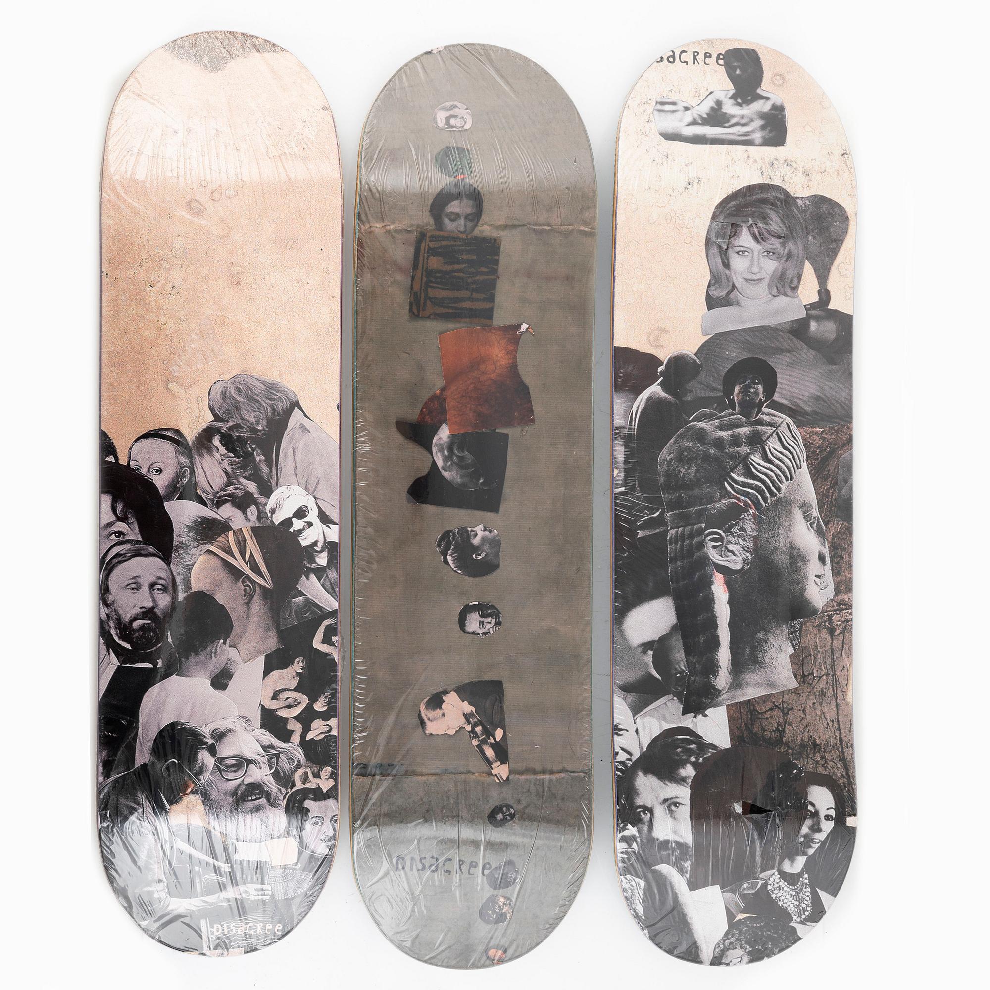 Jockum Nordström & Disagreee, skateboarddeck, 3 st, Disagree Skateboards, Sverige, 2000-tal.