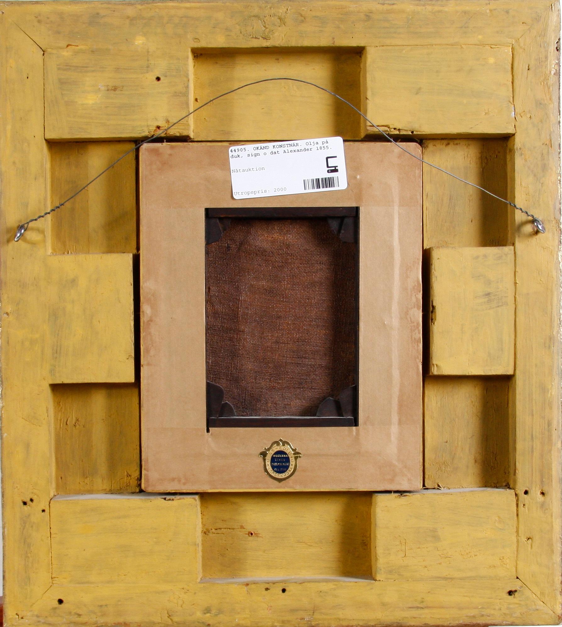 OKÄND KONSTNÄR. Olja på duk, sign Alexander o dat 1855.