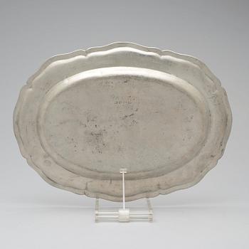 A Rococo pewter dish by J P Krietz 1764.