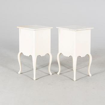 A pair of painted Rococo style bedside tables mid 1900s.