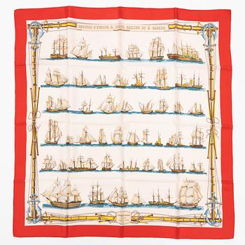 Hermès, a 'Navires d'Europe à Voiles, Mixtes et à Vapeur' silk scarf.