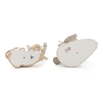 Lladró, two porcelain figurines, Donkey in Love and Trumpeting Elephant.