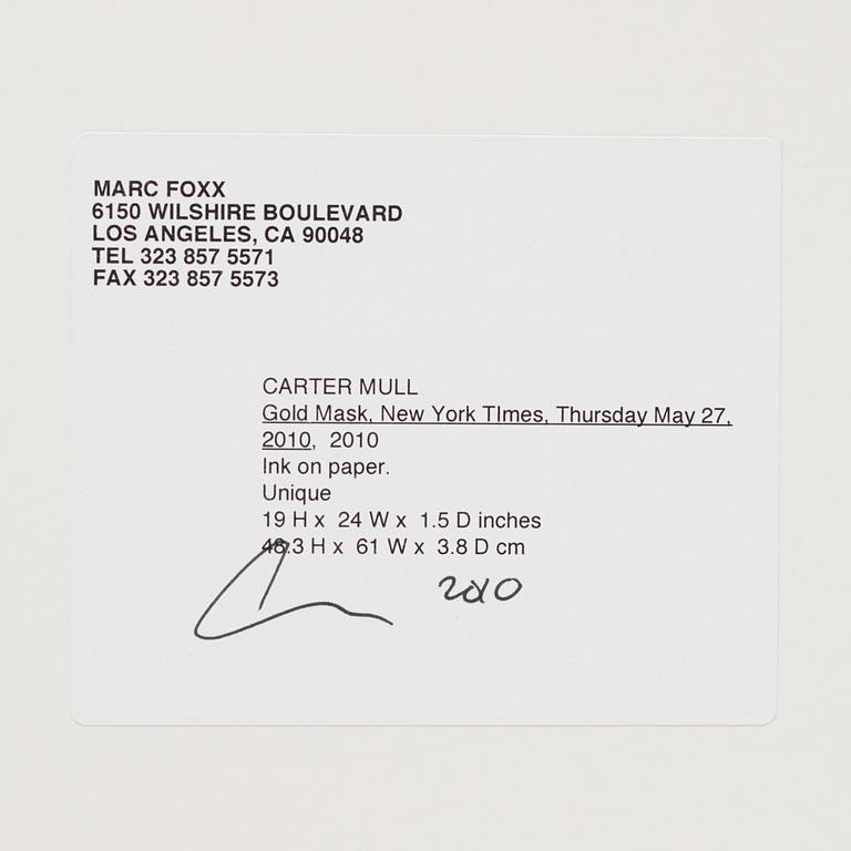 Carter Mull, "Gold Mask, New York Times, Thursday May 27, 2010".