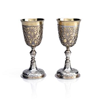 425. A pair of parcel-gilt silver chalks, mark of Andrei Gerasimov and Alderman Fyodor Petrov, Moscow 1759.