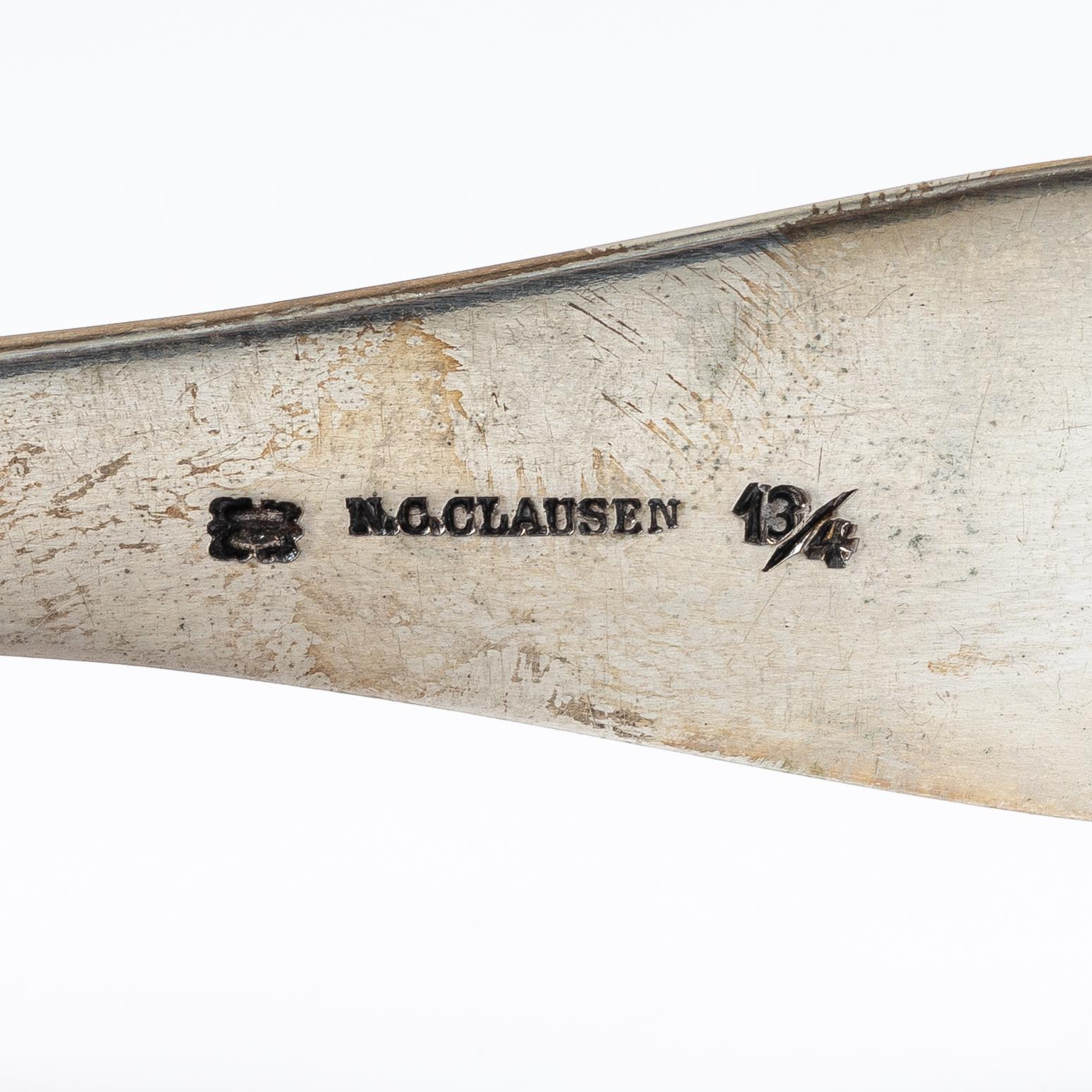 A Danish silver serving spoon, mark of Niels Christopher Clausen, Odense, around the mid-19th century.