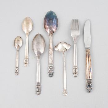 Johan Rohde, bestickuppsättning, 47 delar, sterlingsilver, "Konge", Georg Jensen, Danmark,.