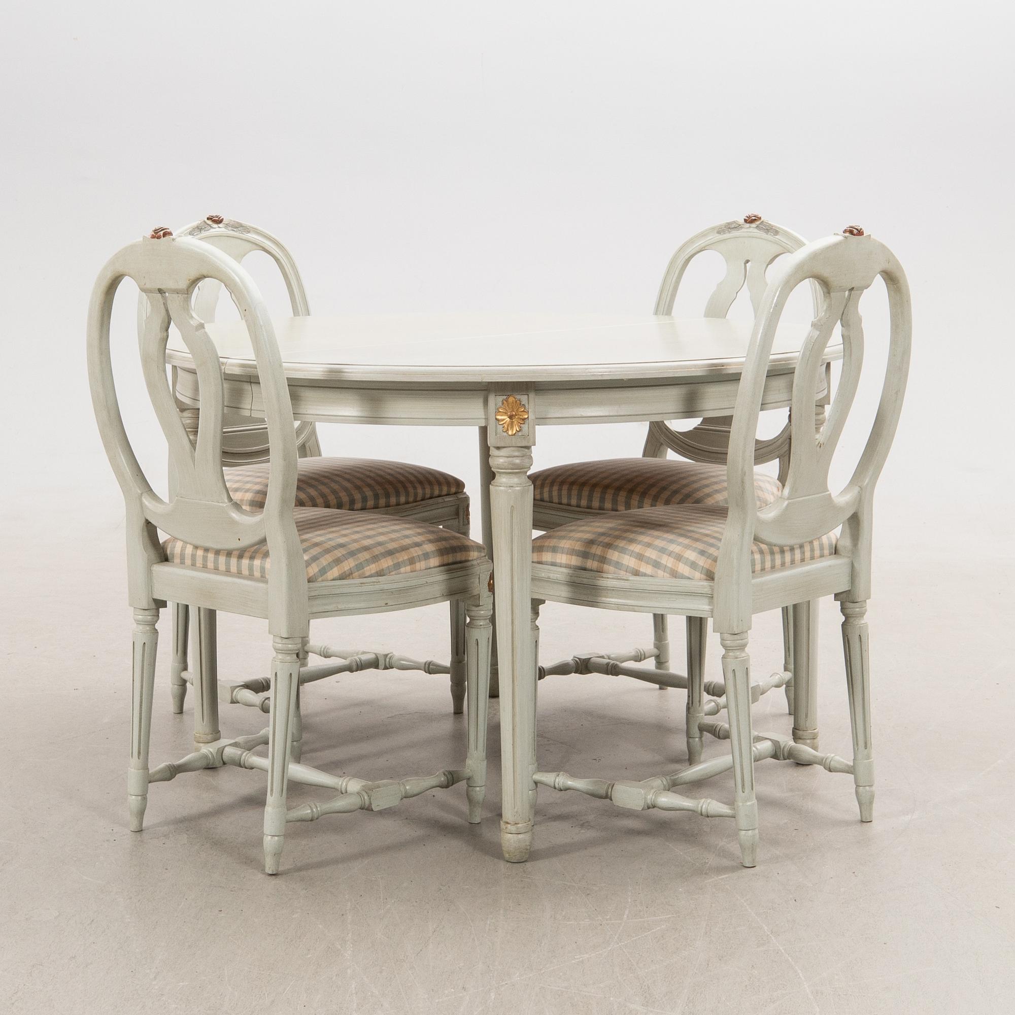 Dining group, 5 pcs, Gustavian style, K.A Roos, Helsingborg, later half of the 20th century.
