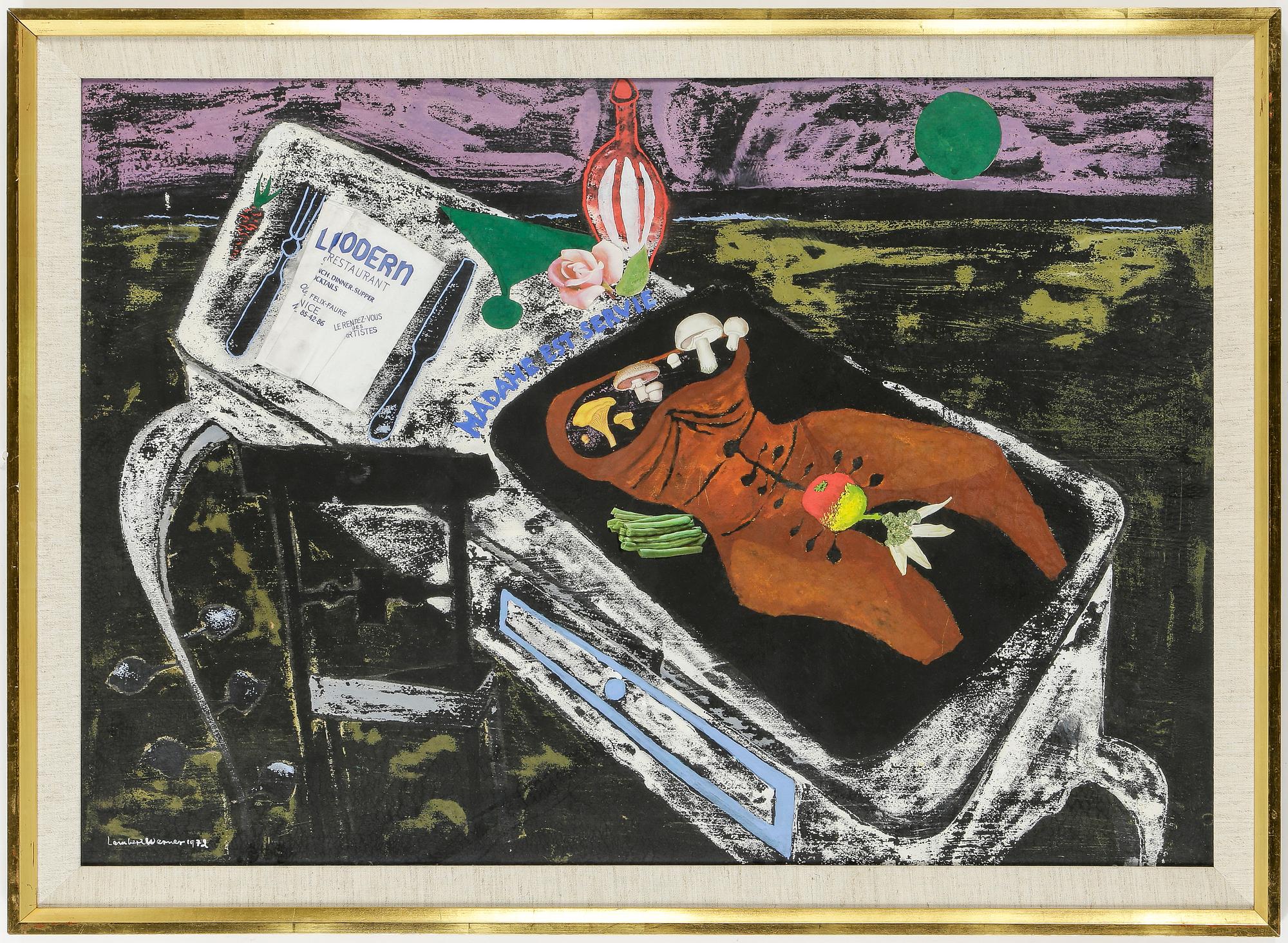 LAMBERT WERNER, gouache med collage, signerad, daterad 1972.