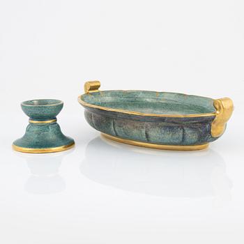 Josef Ekberg, an earthenware bowl and candlestick, Gustavsberg, 1920's/1930's.