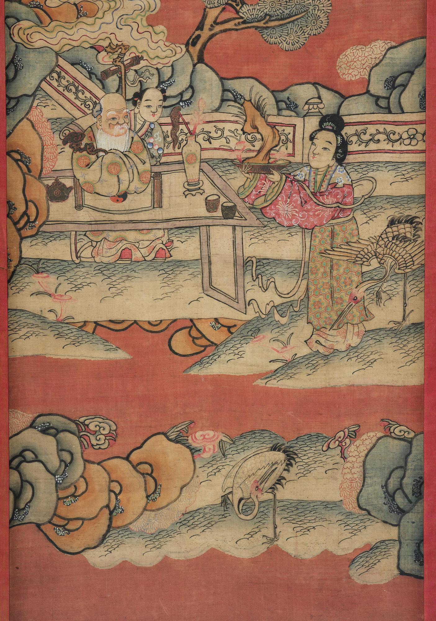 A set of four kesi panels depicting Xiwangmu and the daoist Immortals, late Qing dynasty.