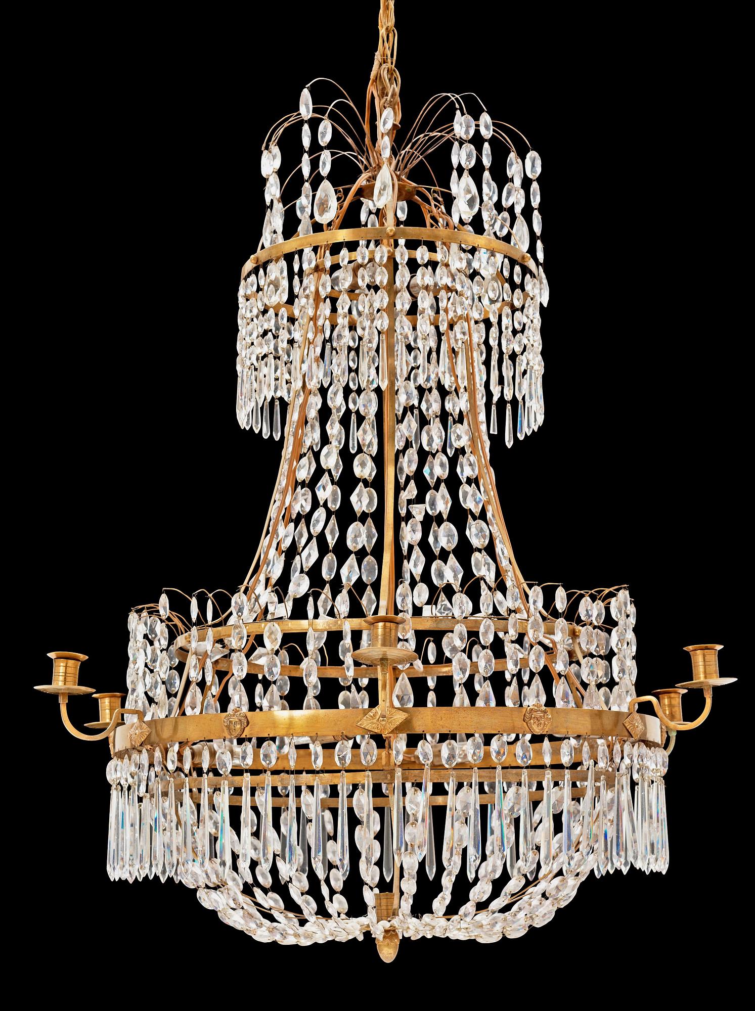 A late Gustavian circa 1800 seven-light chandelier.