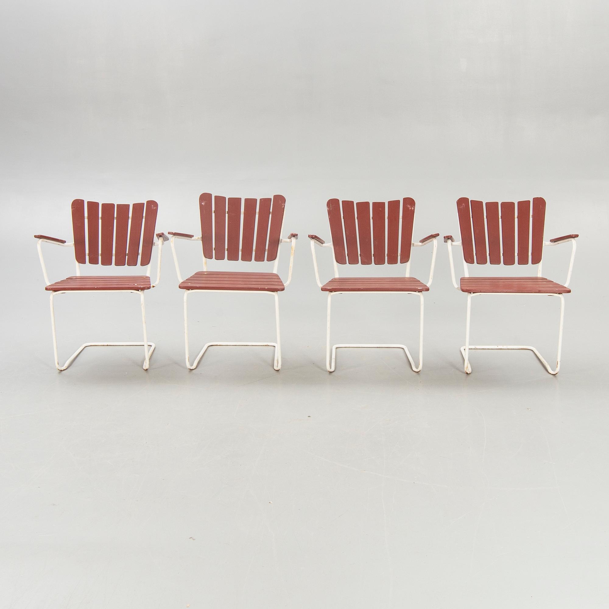 Garden furniture, 4 chairs, table, 1950s.
