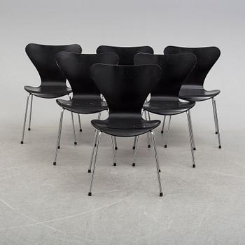 ARNE JACOBSEN, stolar, 6 st, "Sjuan", Fritz Hansen.