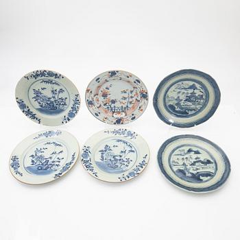Tallrikar, 6 st, porslin, Kina, 17/1800-tal.