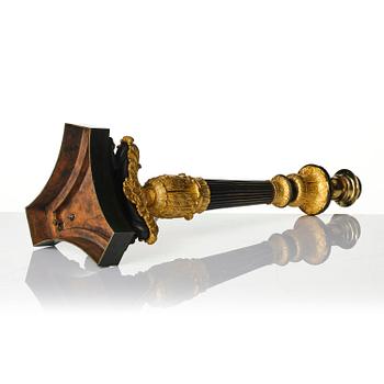 A French Louis Philippe ormolu and patinated bronze lamp, first part 19th century.