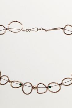 3 silvercollier, malakitkulor, pärlemor och rött stenämne, virad halsring Georg Jensen.