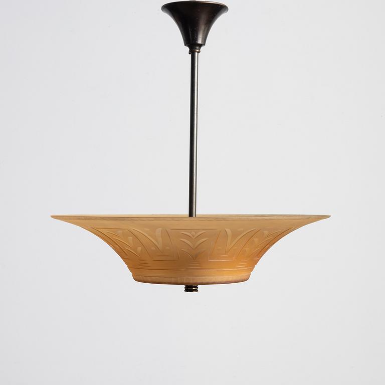 Edward Hald, a ceiling lamp, Orrefors, 1930s.