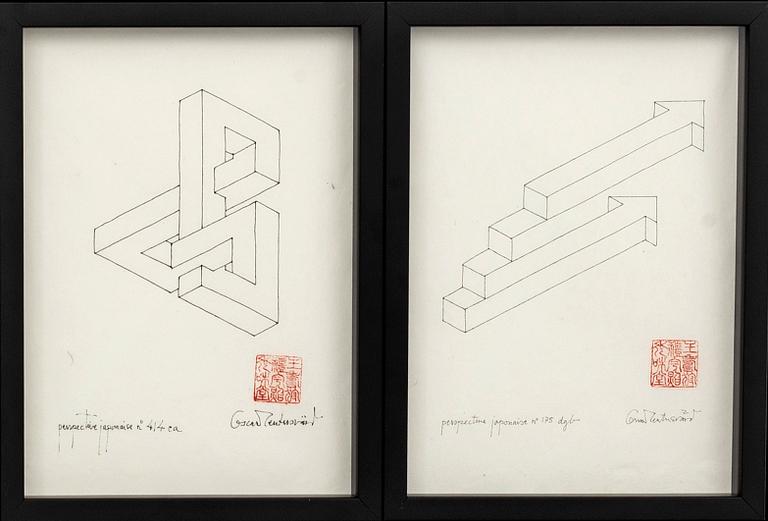 OSCAR REUTERSVÄRD, ink on paper, two pieces, signed.