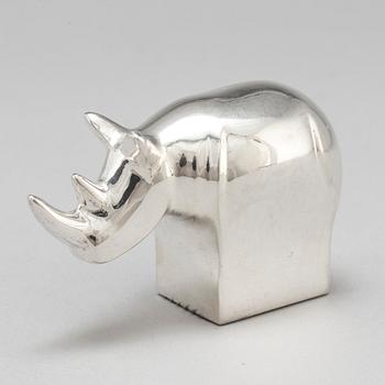 GUNNAR CYRÉN, a zinc silverplate rhinocerus sculpture by Dansk design Japan.