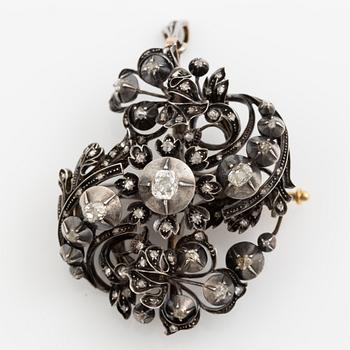 Pendant/brooch, silver with old-cut and rose-cut diamonds, 19th century,
