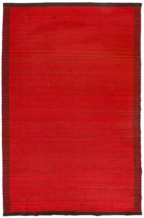 Kirsti Ilvessalo, hårgarnsmatta, tillverkare Aaltonens Mattväveri Kiikka 1900-taleta mitt. Ca 300 x 200 cm.