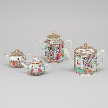 Four 19th century Chinese porcelain tea pots.