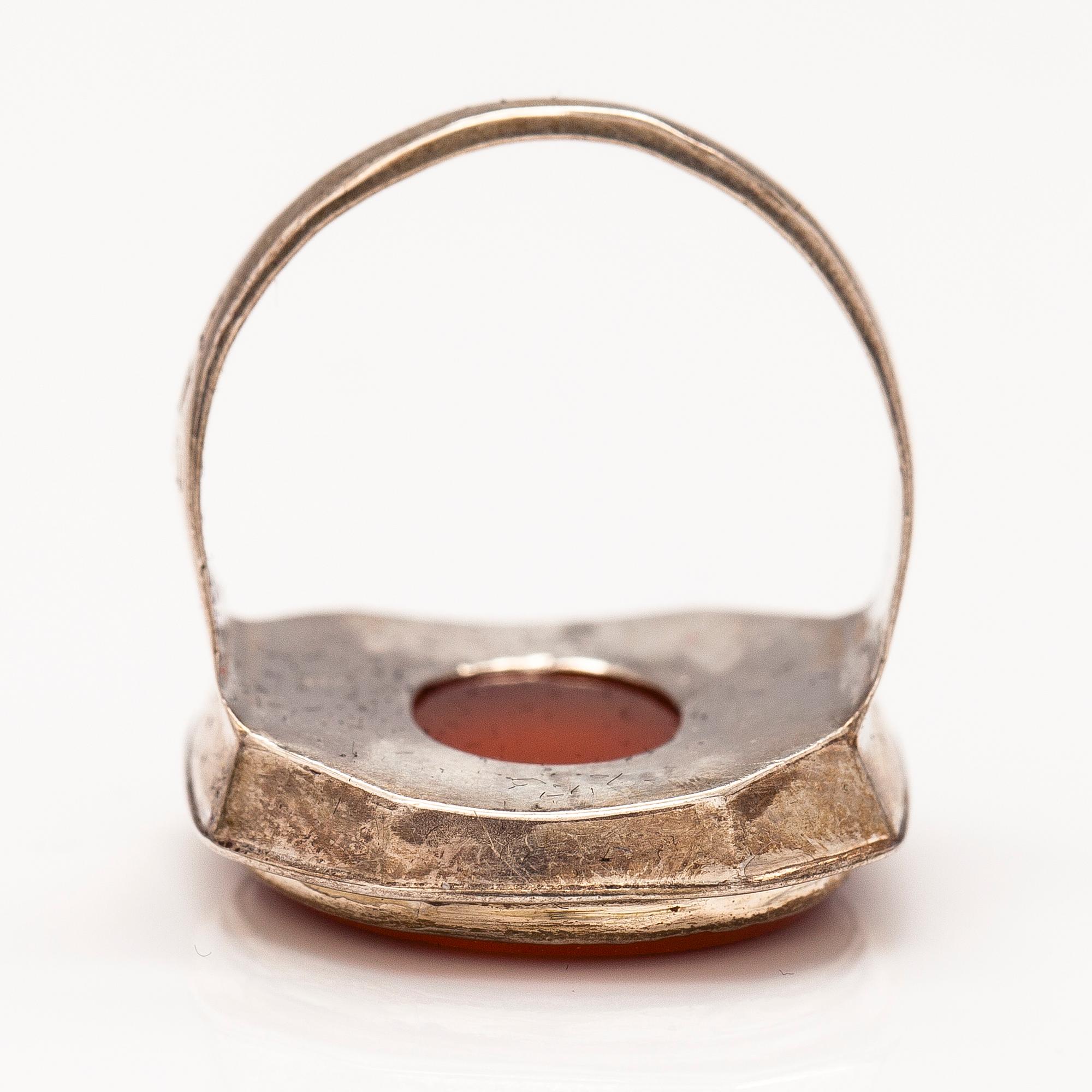 A silver sinet ring with a carneol by Anders Johan Roos, Tampere, Finland 1842.