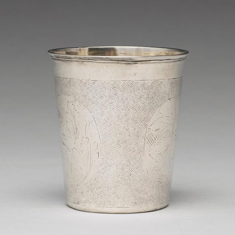 A Swedish early 18th century parcel-gilt silver beaker, mark of Samuel Phallén, Karlskrona 1700.