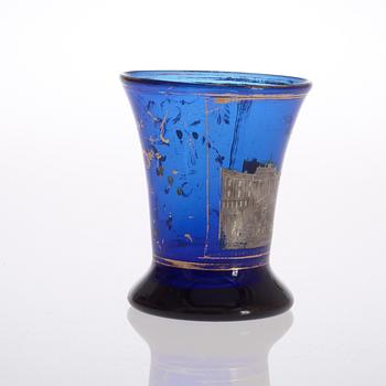 A Russian silver gilt blue glass beaker, first half of 19th Century.