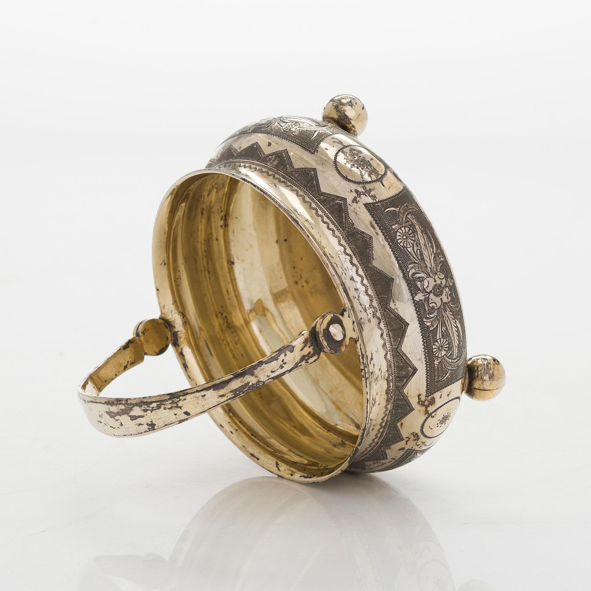 A parcel-gilt sugar bowl, Cyrillic maker's mark IAK, Moscow 1873.