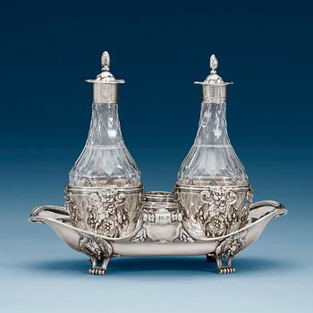 856. A French 18th century silver cruet-set, marks of Joseph Bouillerot, Paris 1775.