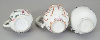 KANNOR, 3 st, kompaniporslin, Kina, 1700-tal.