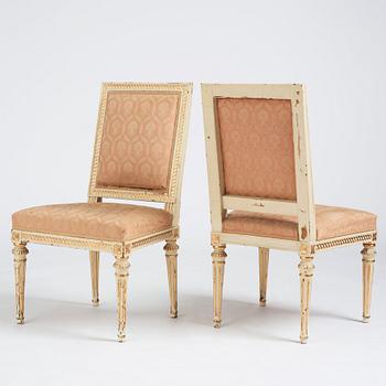 A set of four carved Gustavian chairs, late 18th century.