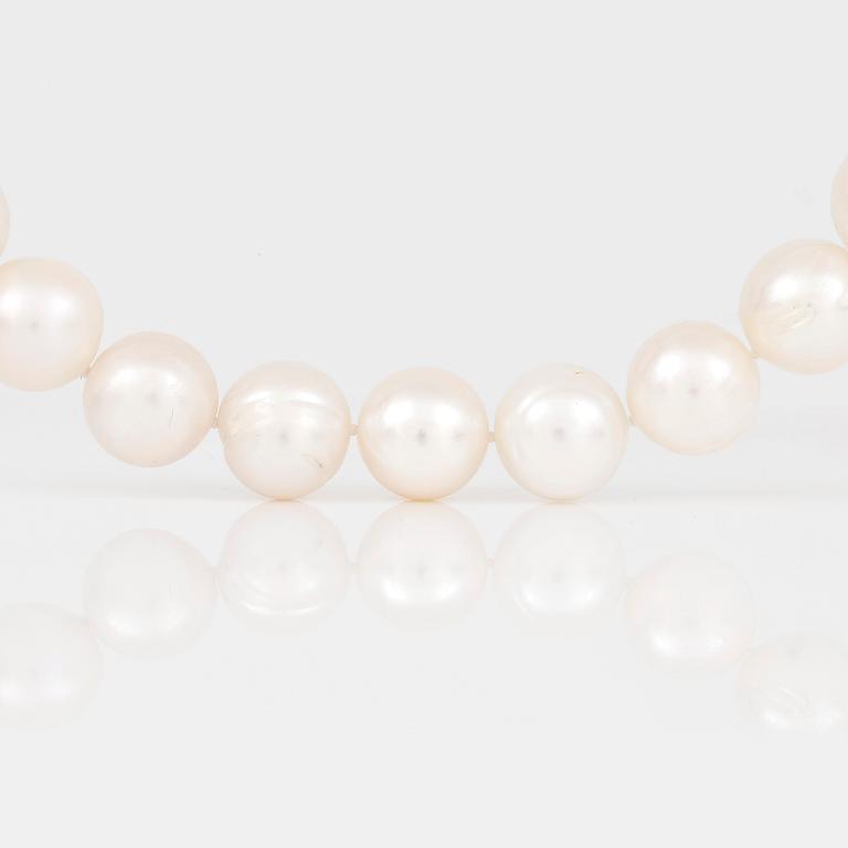 COLLIER, odlade vita sötvattenspärlor med kulformat magnetlås i förgyllt silver.