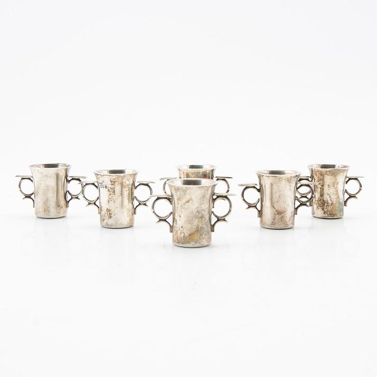 Cups, 6 pcs, silver, England, 19th century.