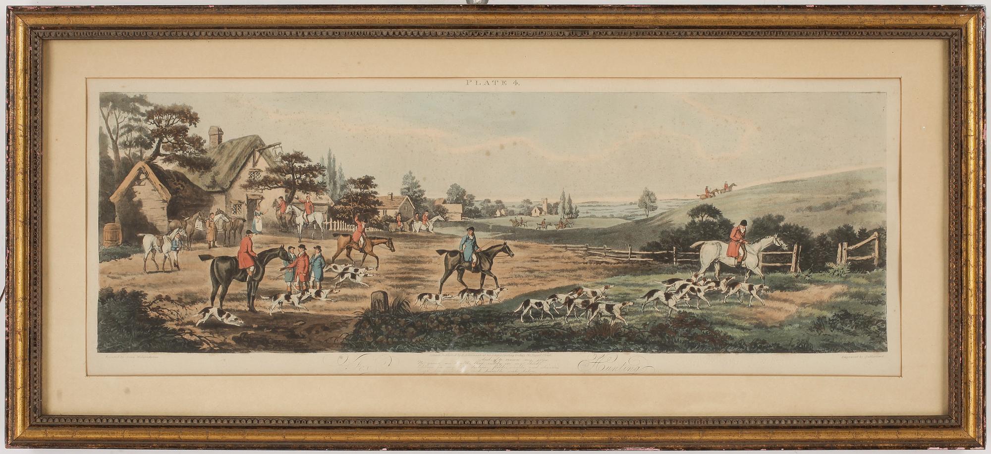 GRAVYRER, 4 st, handkolorerade, England, 1800-talets första hälft.