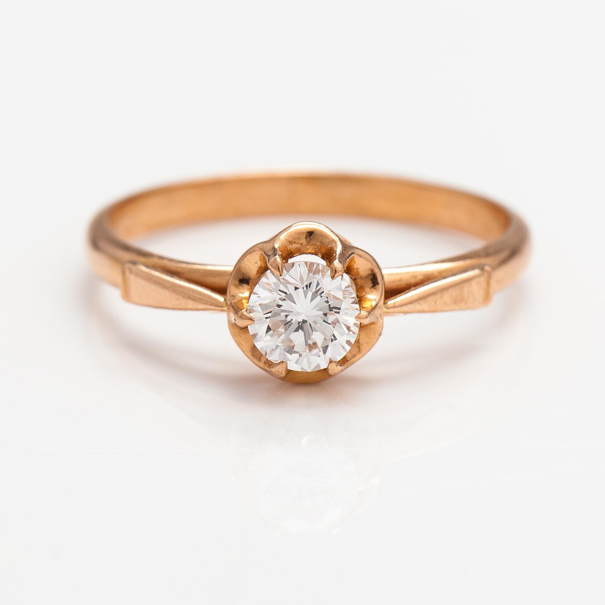 A 14K gold ring with a ca. 0.48 ct diamond. Soviet union.
