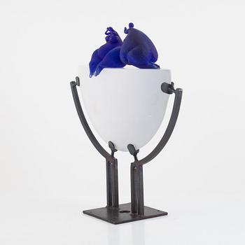 Kjell Engman, a unique glass sculpture, "Blå folket", Kosta Boda.