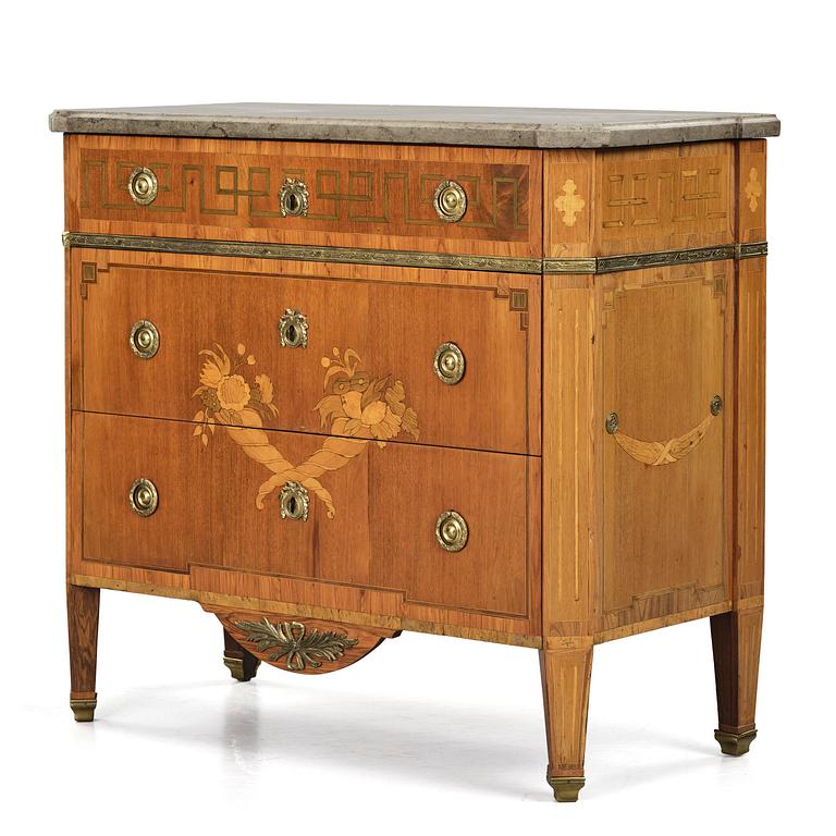 A Gustavian marquetry commode by G. Foltiern (mastewr in Stockholm 1771-1804).