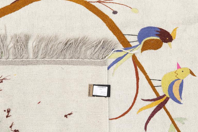An embroided oriental flat weave carpet, circa 225 x 175 cm.
