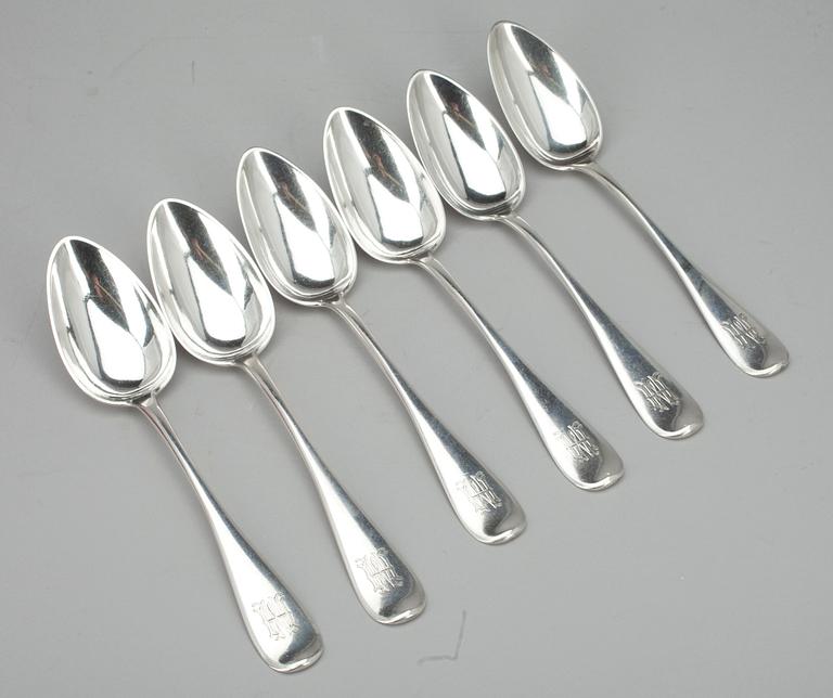 SKEDAR, 6 st, silver, mästarstämplar MK, S:t Petersburg 1884, Ryssland. Vikt tot. 480 g.
