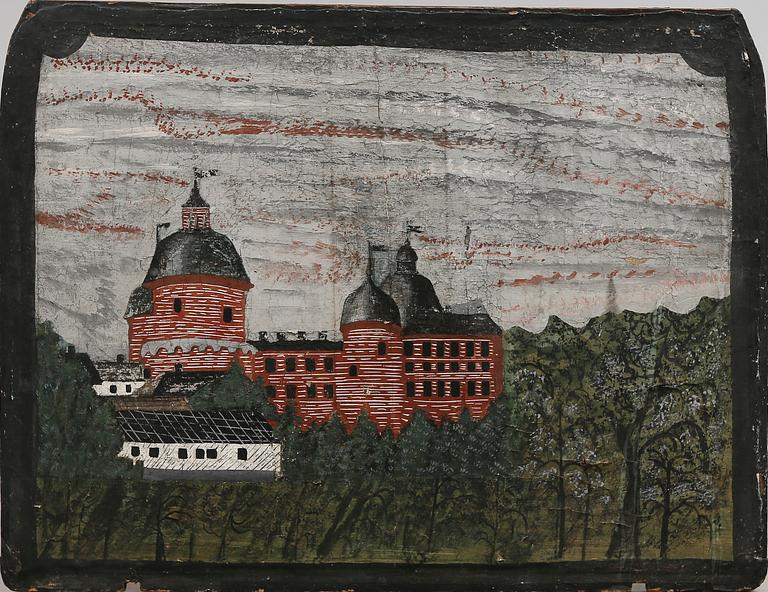 VÄGGFÄLT, olja på duk, 1700-/1800-tal.
