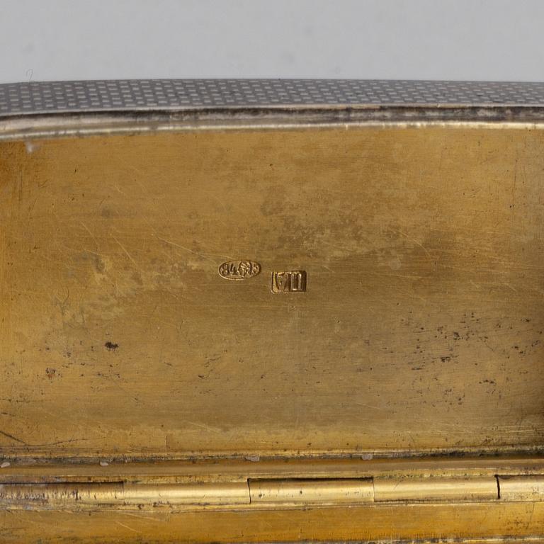 A Russian parcel gilt silver niello box, unidentified makers mark, Moscow 1896-1908.