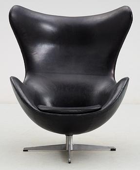 An Arne Jacobsen black leather and steel 'Egg Chair', Fritz Hansen, Denmark 1960's.