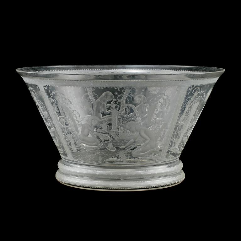 EDWARD HALD, skål, glas, Orrefors, signerad och daterad 1926.
