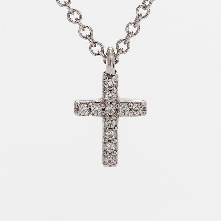 Tiffany & Co, an 18K white gold "Metro Cross" necklace with diamonds.