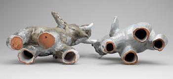 FIGURINER, 2 st lergods, Vicke Lindstrand, Upsala Ekeby, 1900-talets mitt..